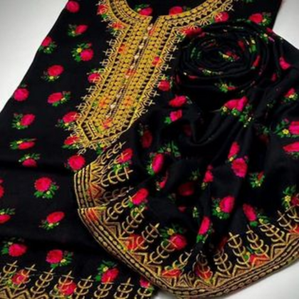 Unstitched Suit, Pure Marina Linen Embroidery, Elegant & Versatile, for Women